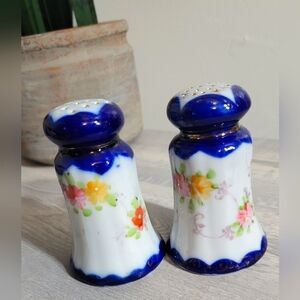 Antique Ornate Cobalt Blue & White Floral Salt and Pepper Shakers